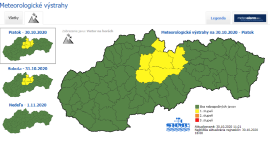 SHMÚ varuje pred vetrom na horách v šiestich okresoch