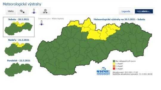 V severných okresoch stredného a východného Slovenska môže teplota v noci klesnúť až na -16 stupňov