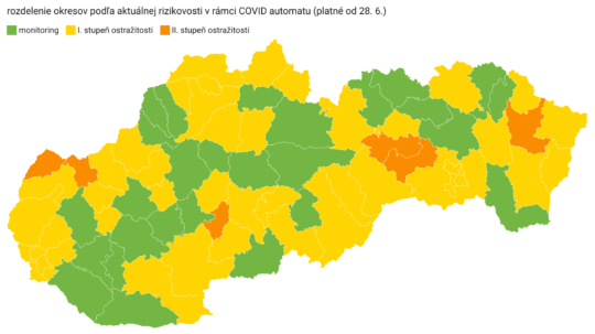 Najviac okresov bude od pondelka žltých. Červený či ružový nebude žiadny