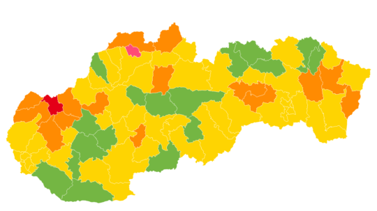 Rozdelenie okresov na covidovej mape