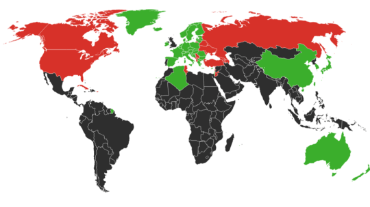 Mapa sveta podľa epidemickej situácie.