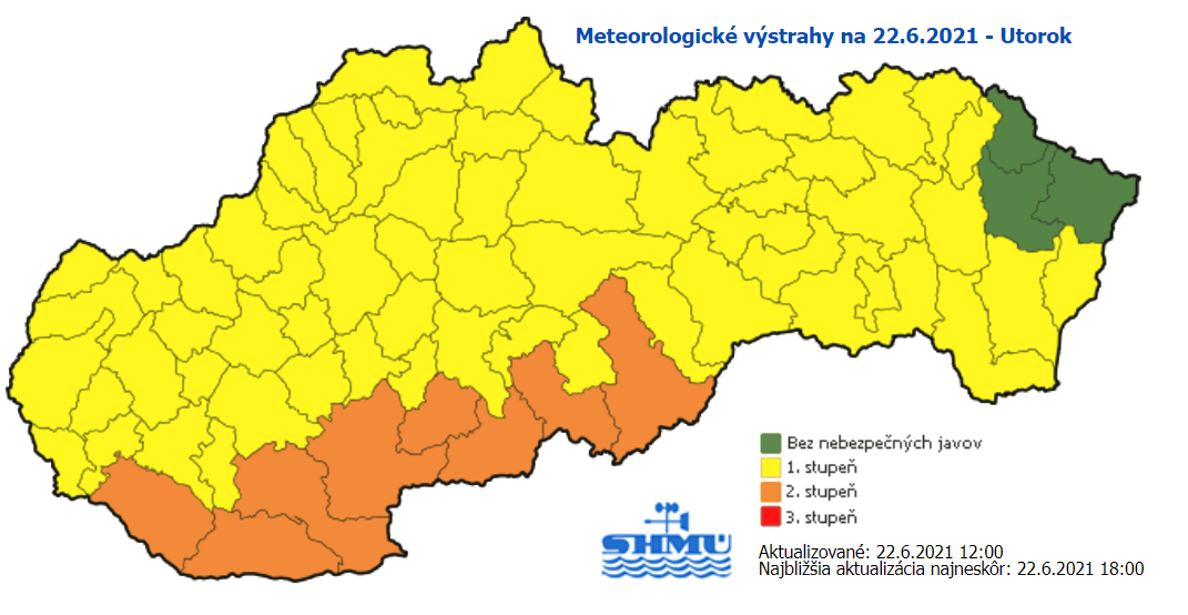 Mapa s meteorologickými výstrahami.