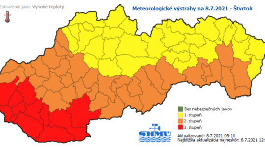 Mapa SHMÚ s výstrahami