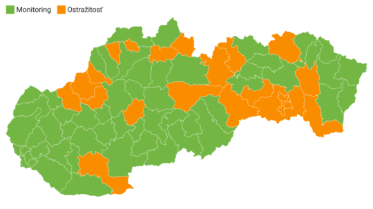 Rozdelenie okresov podľa covidového automatu od 6. septembra