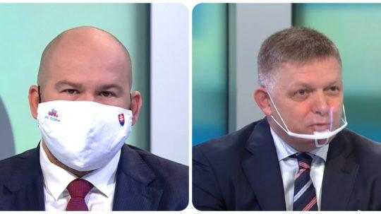 Poslanci Peter Pčolinský (Sme rodina) a Robert Fico (Smer-SD).