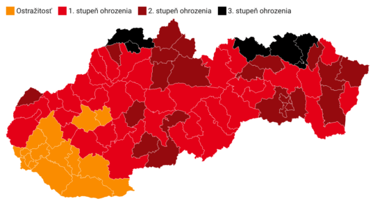 Mapa rozdelenia okresov podľa covidového automatu od 18. októbra