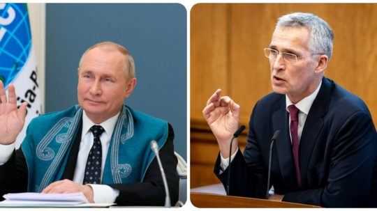 ruský prezident Vladimir Putin a generálny tajomník NATO Jens Stoltenberg