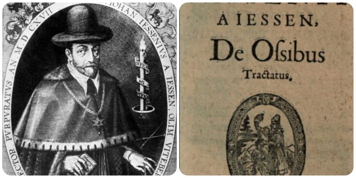 Na snímke Ján Jessenius a stránka z jeho traktátu.