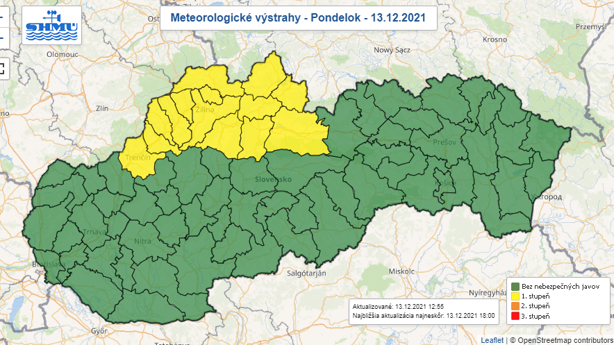 SHMÚ varuje pred poľadovicou na severe Slovenska