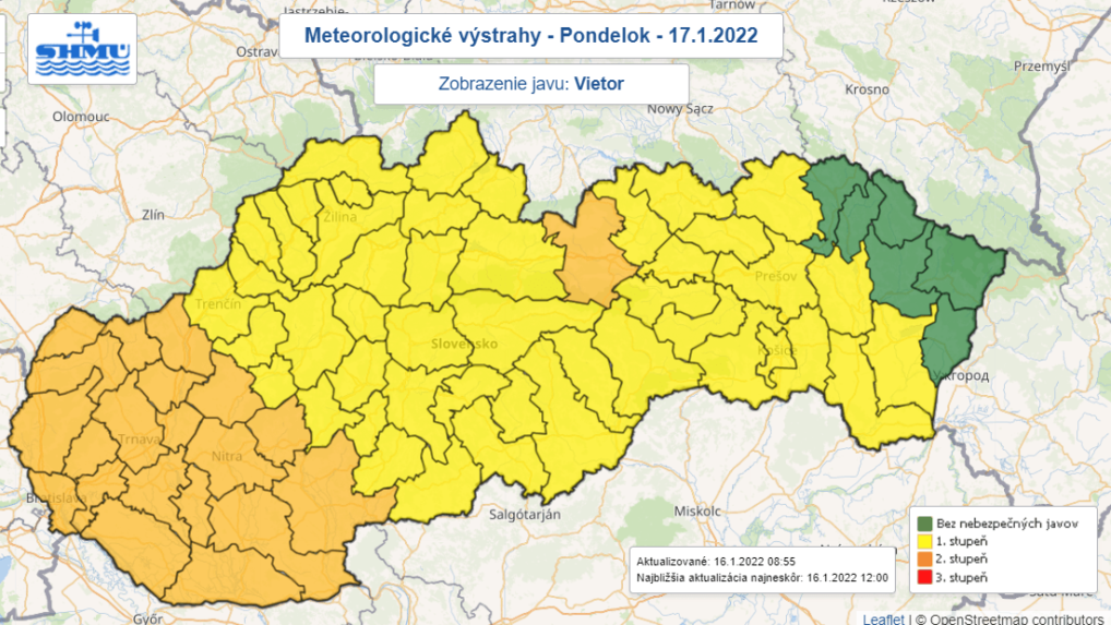 V pondelok sa na západe očakáva silný vietor, fúkať však má všade, varuje SHMÚ