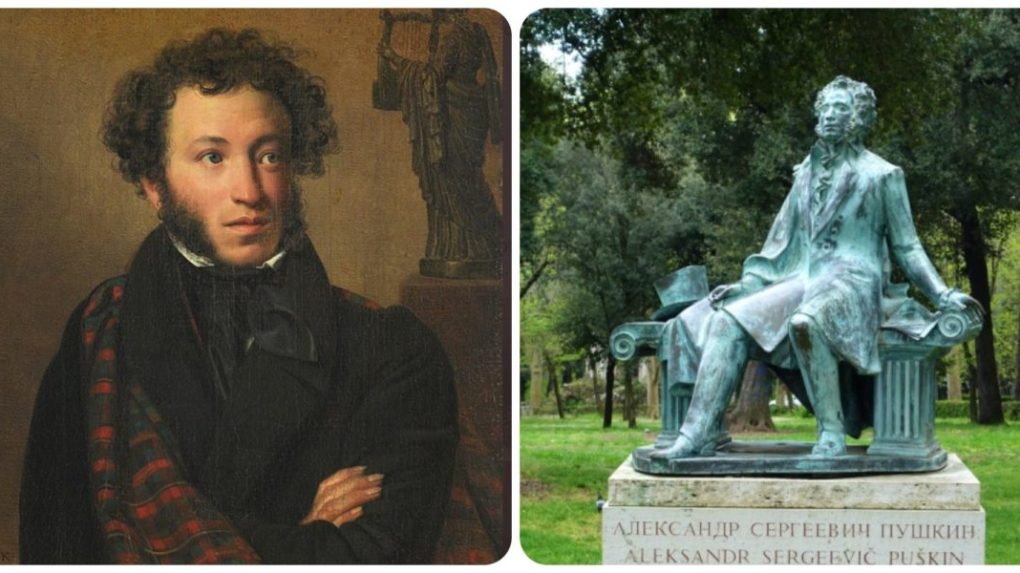 Na snímke ruský spisovateľ Alexander Puškin a jeho socha v Ríme.