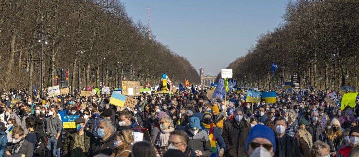 Protest proti vojne na Ukrajine v Berlíne.