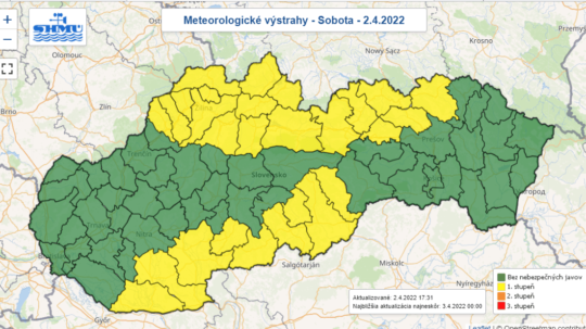 Výstrahy SHMÚ na sobotu (2. 4.) a nedeľu (3. 4.).