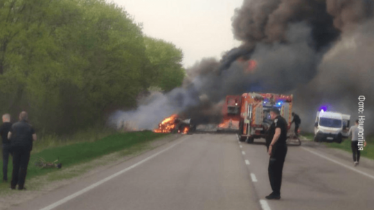 Siruácia po nehode autobusu na Ukrajine.