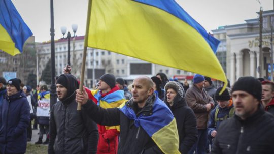 Protest proti ruskej okupácii v ukrajinskom Chersone.