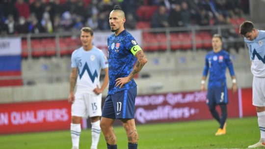 Na snímke kapitán Marek Hamšík (Slovensko) počas kvalifikačného zápasu H-skupiny Slovensko - Slovinsko o postup na MS2022.