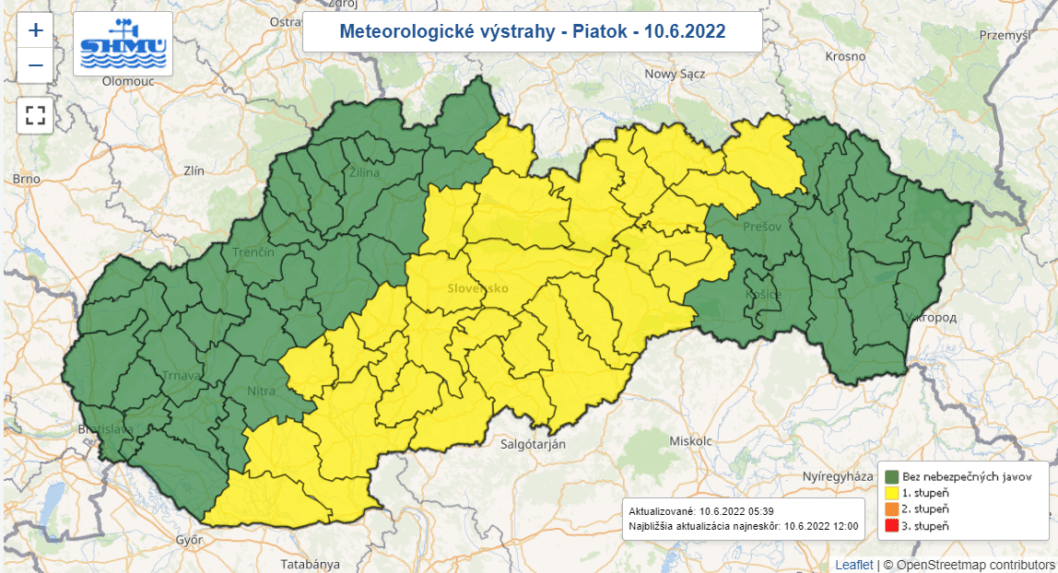Výstrahy SHMÚ pred búrkami na piatok (10. 6.).