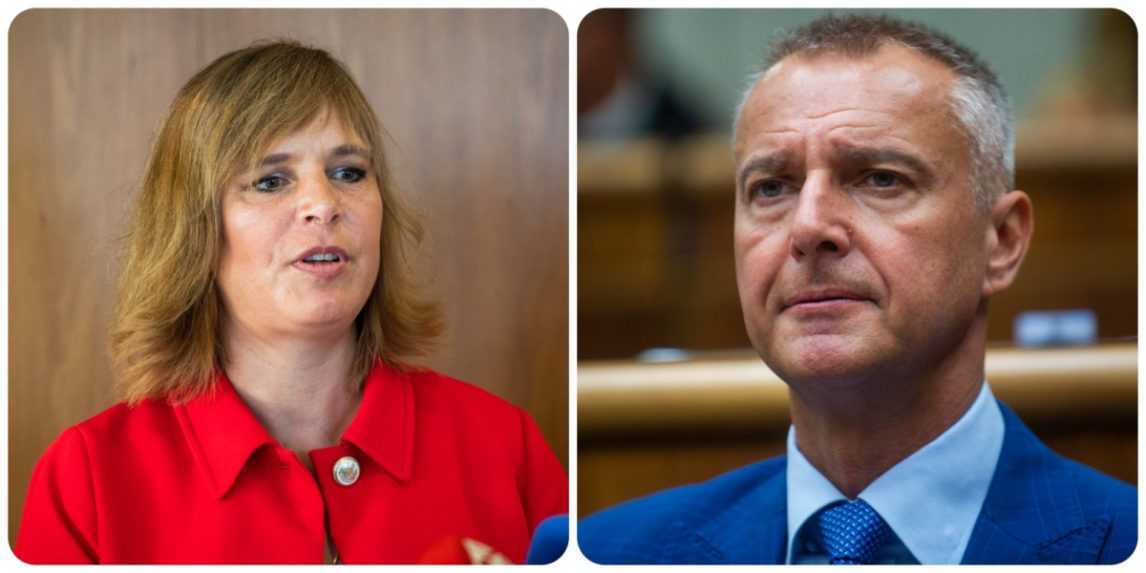 Ministerka invest&iacute;ci&iacute; Veronika Remi&scaron;ov&aacute; (Za ľud&iacute;) a nazaraden&yacute; poslanec Richard Ra&scaron;i (Hlas-SD).