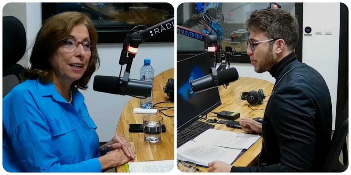 Poslankyňa Anna Zemanová (SaS) a poslanec Andrej Stančík (OĽANO) v diskusnej relácii RTVS Sobotné dialógy.