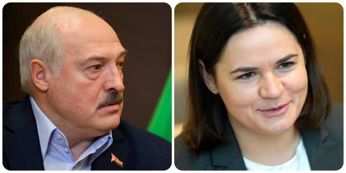 Bieloruský prezident Alexandr Lukašenko a aktivistka Sviatlana Cichanovská.