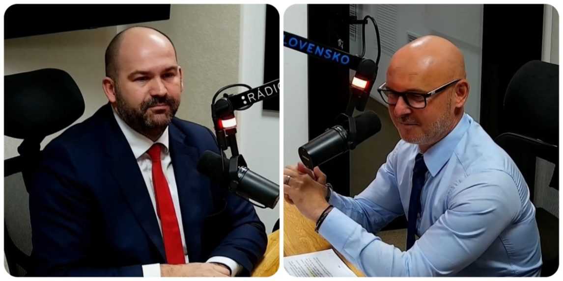 Podpredseda parlamentu Peter Pčolinský (Sme rodina) a poslanec Branislav Gröhling (SaS) v diskusnej relácii RTVS Sobotné dialógy.