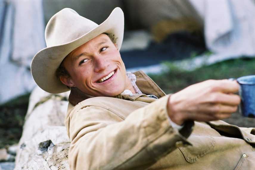 Heath Ledger počas scény z filmu Skrotená hora.