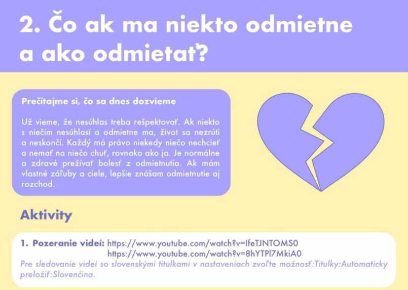 Na snímke z pracovného zošita Partnerská a sexuálna výchova kapitola k odmietnutiu.