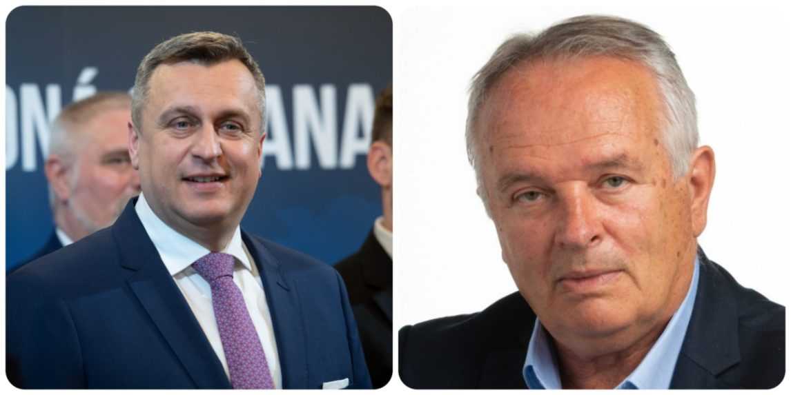 Predsedovia SNS a strany Slovenský patriot Andrej Danko a Miroslav Radačovský.