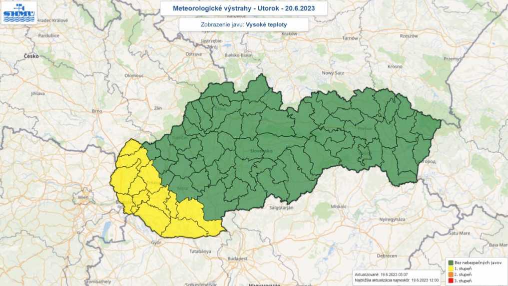 Výstraha pred vysokými teplotami v utorok (20. 6.).