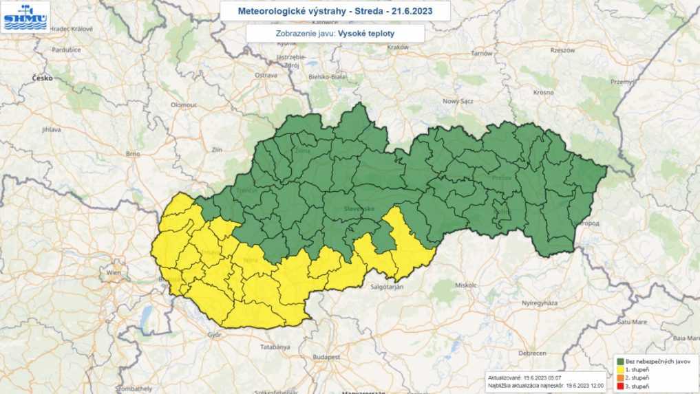 Výstraha pred vysokými teplotami v stredu (21. 6.).