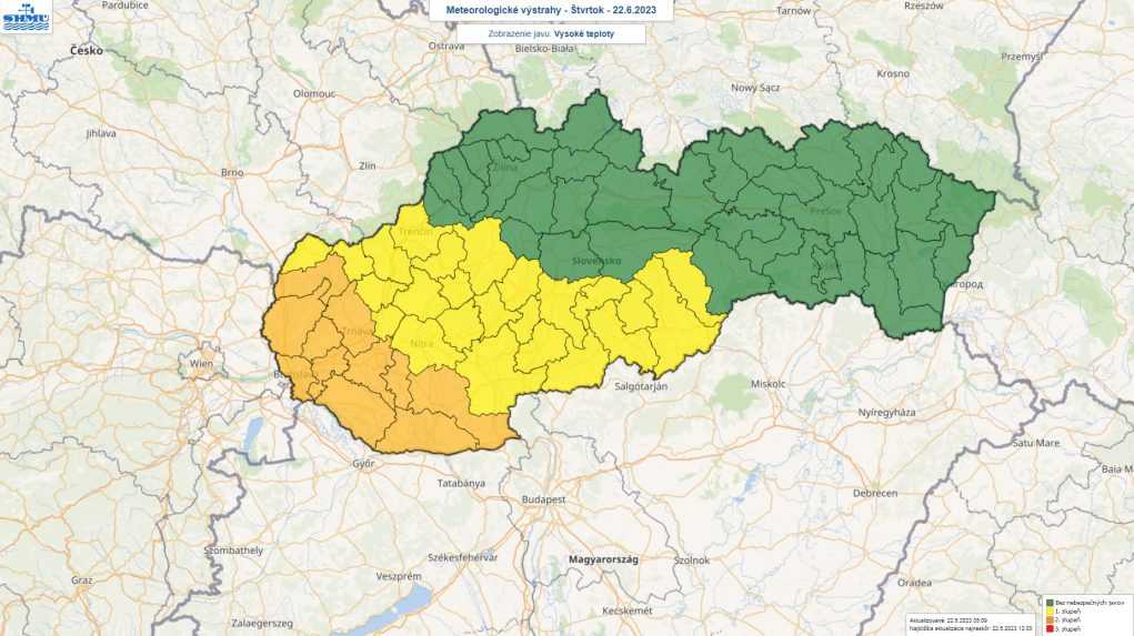 Výstraha pred vysokými teplotami vo štvrtok 22. júna.
