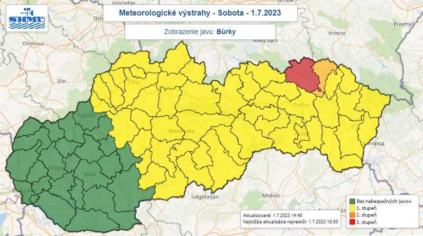 Výstrahy pred búrkami na 1. júla.