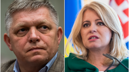 Vľavo predseda strany Smer-SD Robert Fico a prezidentka SR Zuzana Čaputová.