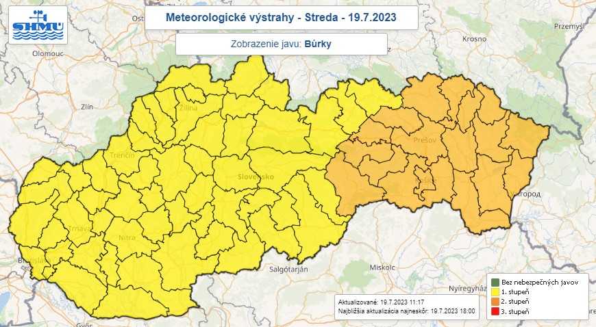 Výstraha pred búrkami na stredu (19. 7.).