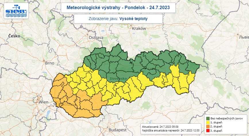 Výstraha pred vysokými teplotami na pondelok (24. 7.).