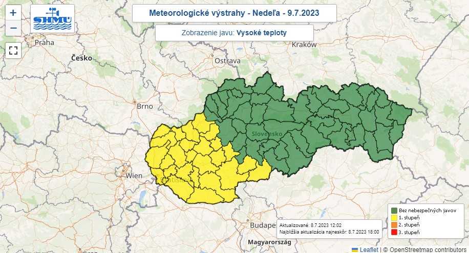 Výstraha pred vysokými teplotami v nedeľu 9. júla.
