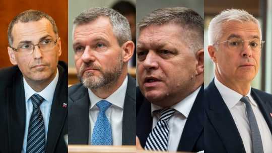 Na snímke zľava Maroš Žilinka, Peter Pellegrini, Robert Fico a Ivan Korčok.