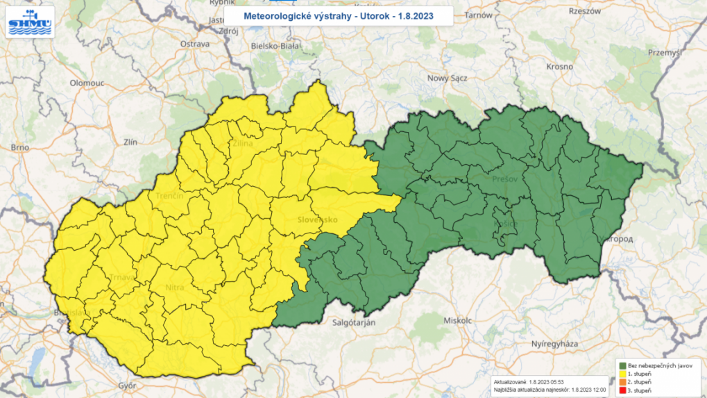 Výstraha pred dažďom v utorok (1. 8.).