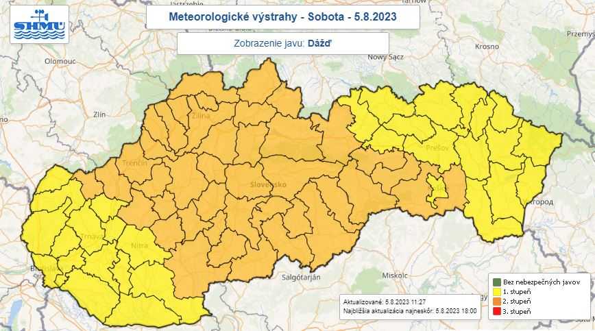 Výstraha SHMÚ pred dažďom.