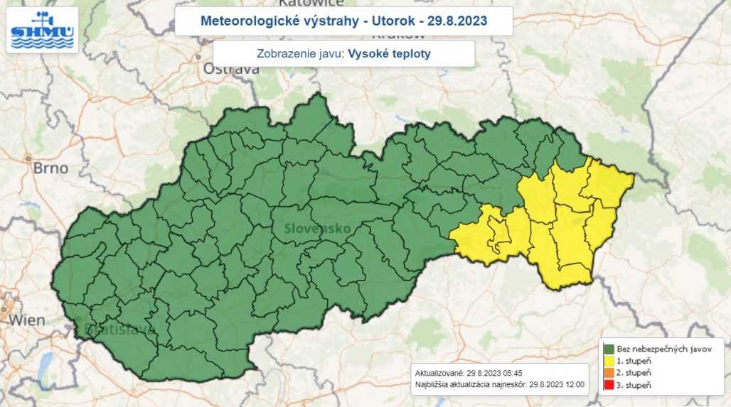 Výstraha pred vysokými teplotami v utorok (29. 8.).