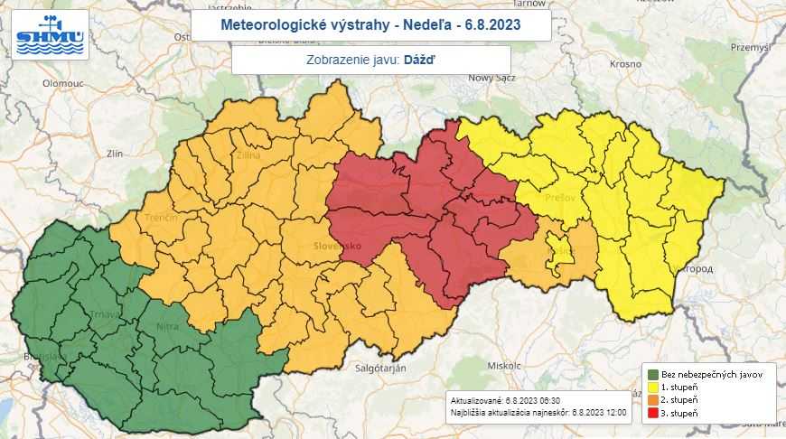 Výstrahy pred dažďom.