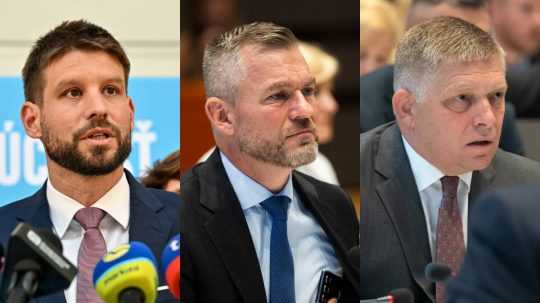 Na snímke zľava Michal Šimečka, Peter Pellegrini a Robert Fico.