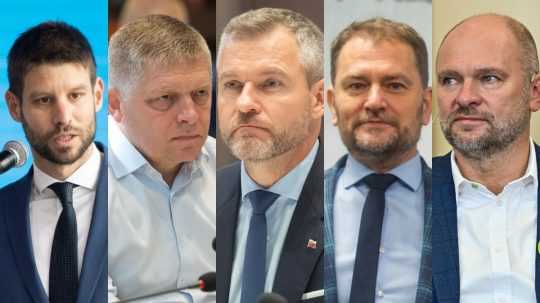 Na snímke zľama Michal Šimečka, Robert Fico, Peter Pellegrini, Igor Matovič a Richard Sulík.