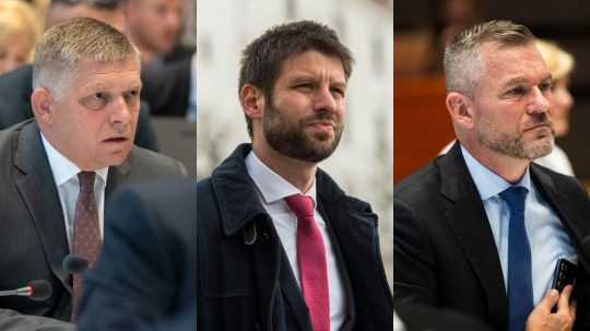 Na snímke Robert Fico (Smer-SD), Michal Šimečka (PS) a Peter Pellegrini (Hlas-SD).