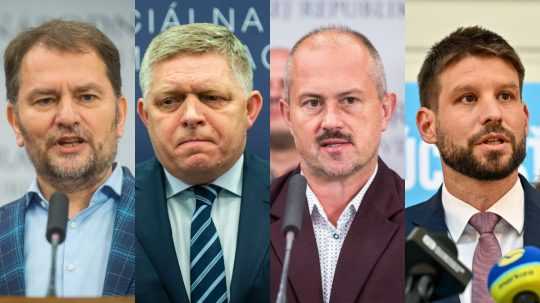 Na snímke zľava Igor Matovič (OĽANO), Robert Fico (Smer-SD), Marian Kotleba (ĽSNS) a Michal Šimečka (PS).