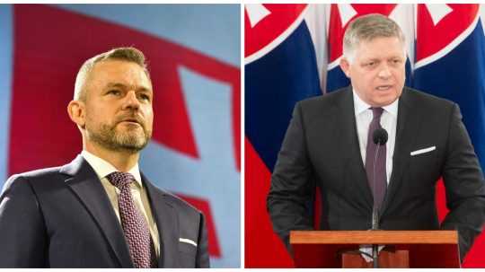 Líder Hlasu-SD Peter Pellegrini (vľavo) a predseda Smeru-SD Robert Fico.