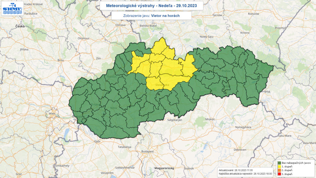 V&yacute;straha pred vetrom na hor&aacute;ch v nedeľu 29. 10. 2023.
