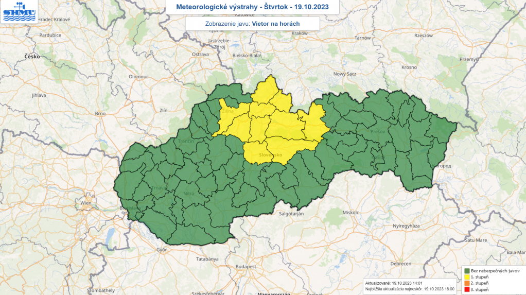 Výstraha pred vetrom na horách na štvrtok 19. októbra.