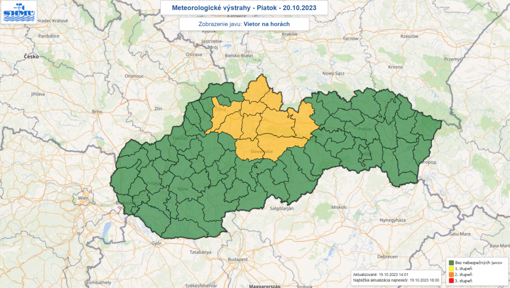 Výstraha pred vetrom na horách na piatok 20. októbra.