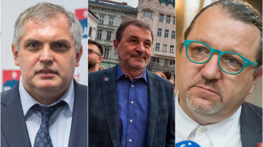 Zľava Roman Michelko (SNS), Ondrej Prostredník (Progresívne Slovensko) a Branislav Škripek (KDH).